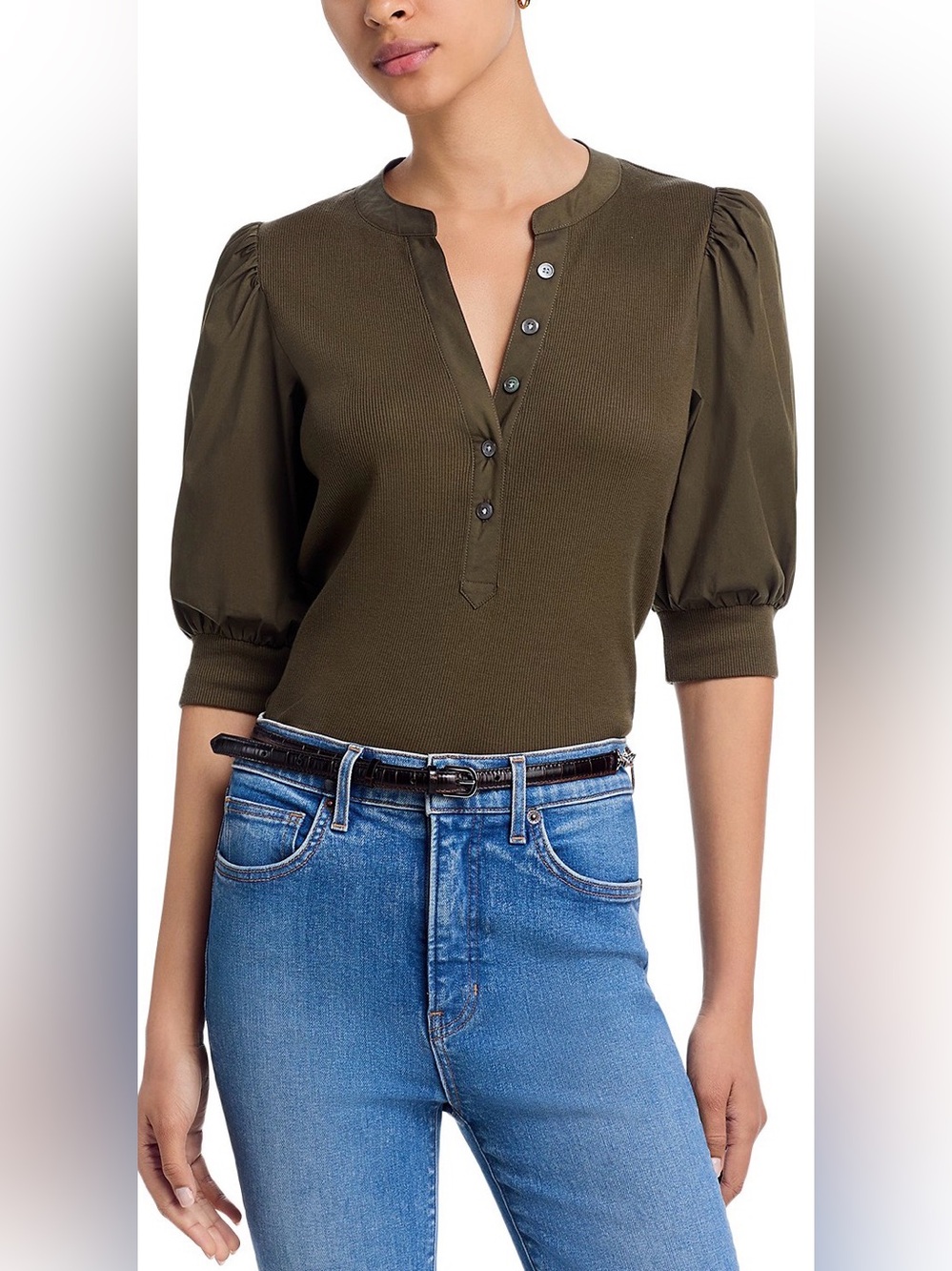 Veronica Beard Coralee Henley Top in Cypress